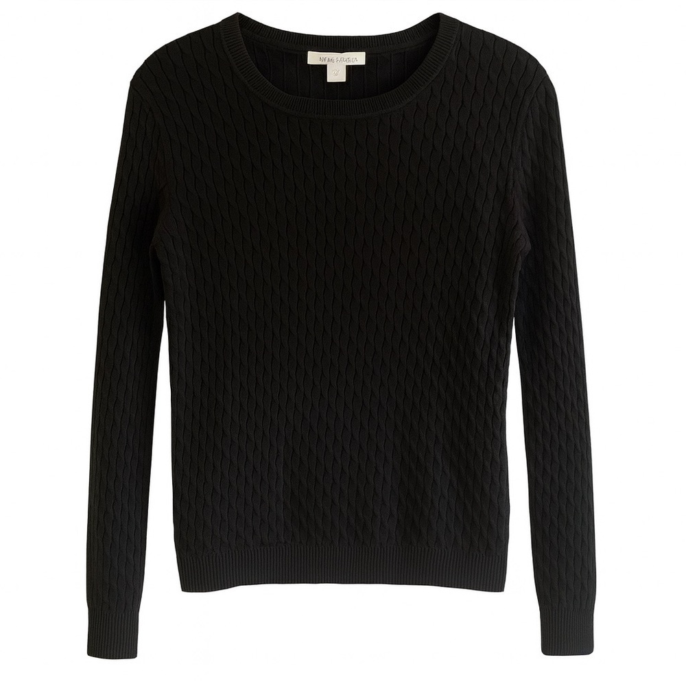 New Kate Hill Black Cotton Cable Knit Crewneck Sweater Long Sleeve Pullover M
